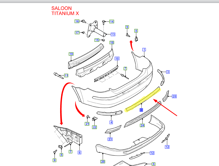 Ford Arka Tampon Orta Kaplama Mondeo  (Sensör Delikli) 6S71 17E911 BBXWAA-